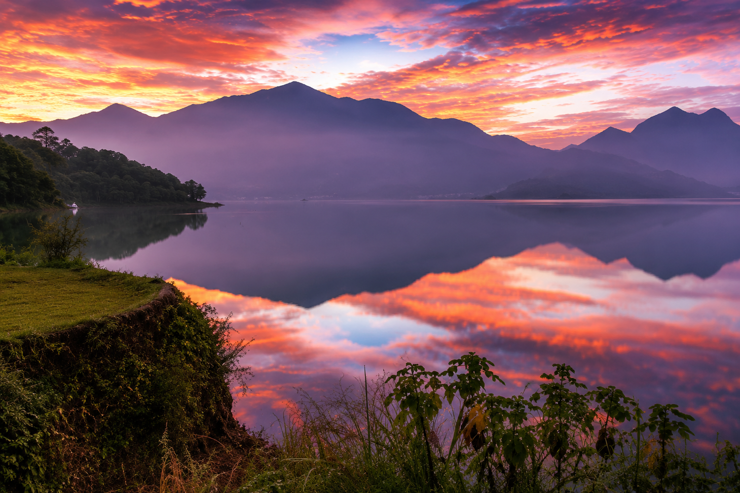 Sunset over Sun Moon Lake, Taiwan, renowned for producing Ruby Black Tea and other exceptional teas.